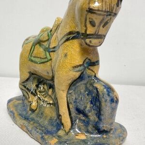 1800c Antique Persian Qajar Ceramic Horse Sculpture. Middle Eastern Art